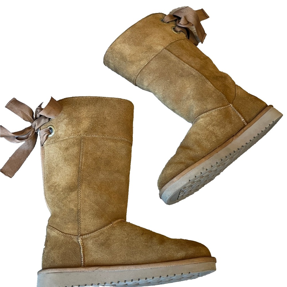 UGG Koolaburra Andrah Tall Shearling Bow Boot Chestnut Brown Womens 8 UK 6 EU 39